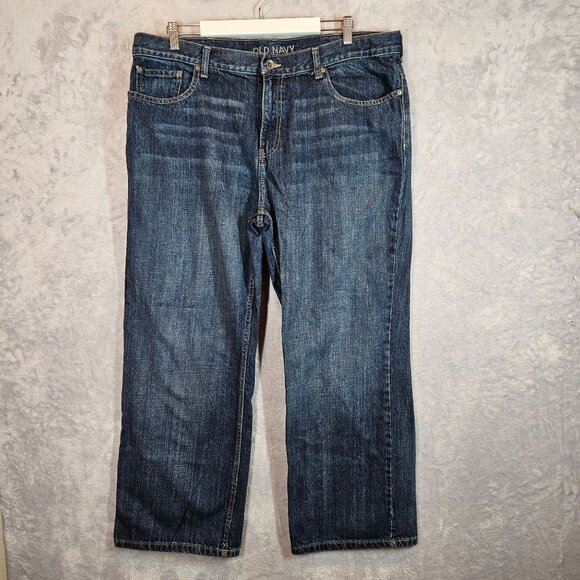 Old Navy Womens 40W 30L straight loose wide leg  Dark Blue Denim Jeans hipster - Picture 1 of 13